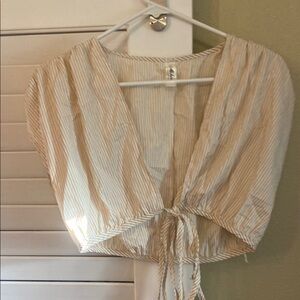Mahina Cream Tie Front Crop Blouse